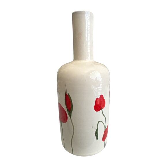 Hand Painted Poppies Signed Italian Pottery Long Neck Bottle L Bai - Picture 3 of 9